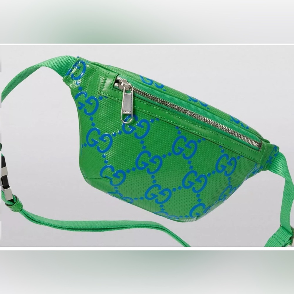 Gucci GG  Embossed Belt Bag Green And Blue New